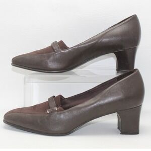 Naturalizer Edie Brown Leather Fabric Block Heel Pumps 9.5M 710NM71